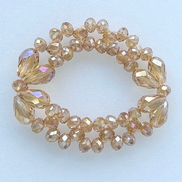 Champagne Colored Faceted Round and Briolette Glass Bead Stretch Bracelet 7” - Picture 5 of 5